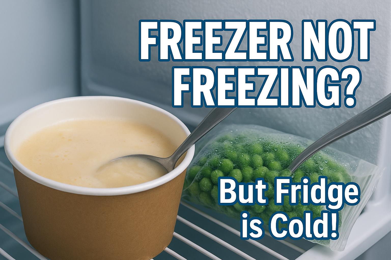 A close-up of a carton of soft, melting ice cream inside a freezer, illustrating the problem of a freezer not freezing.