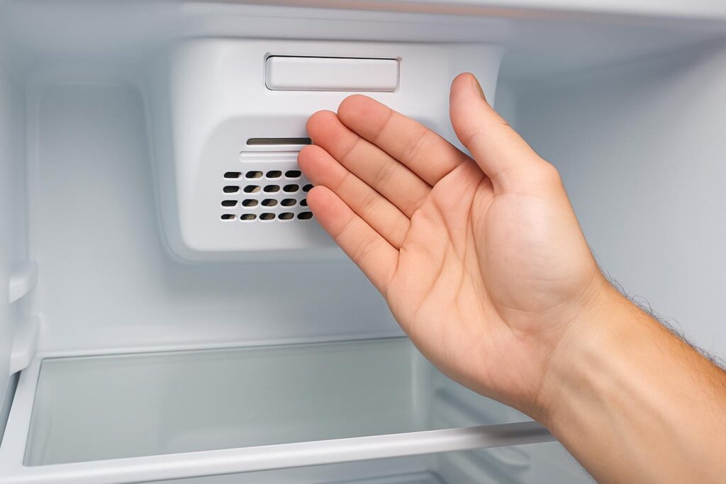 Checking the air damper vent inside the refrigerator to see if the diffuser is stuck closed.