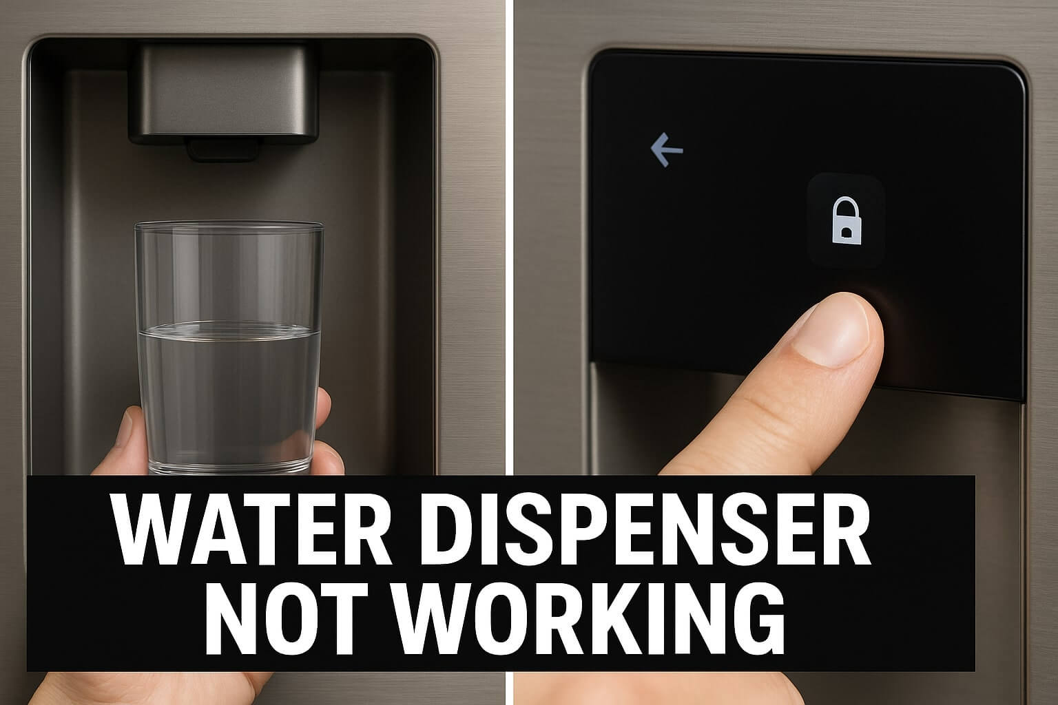 A close-up of a refrigerator control panel showing the illuminated Child Lock icon, which stops the water dispenser.