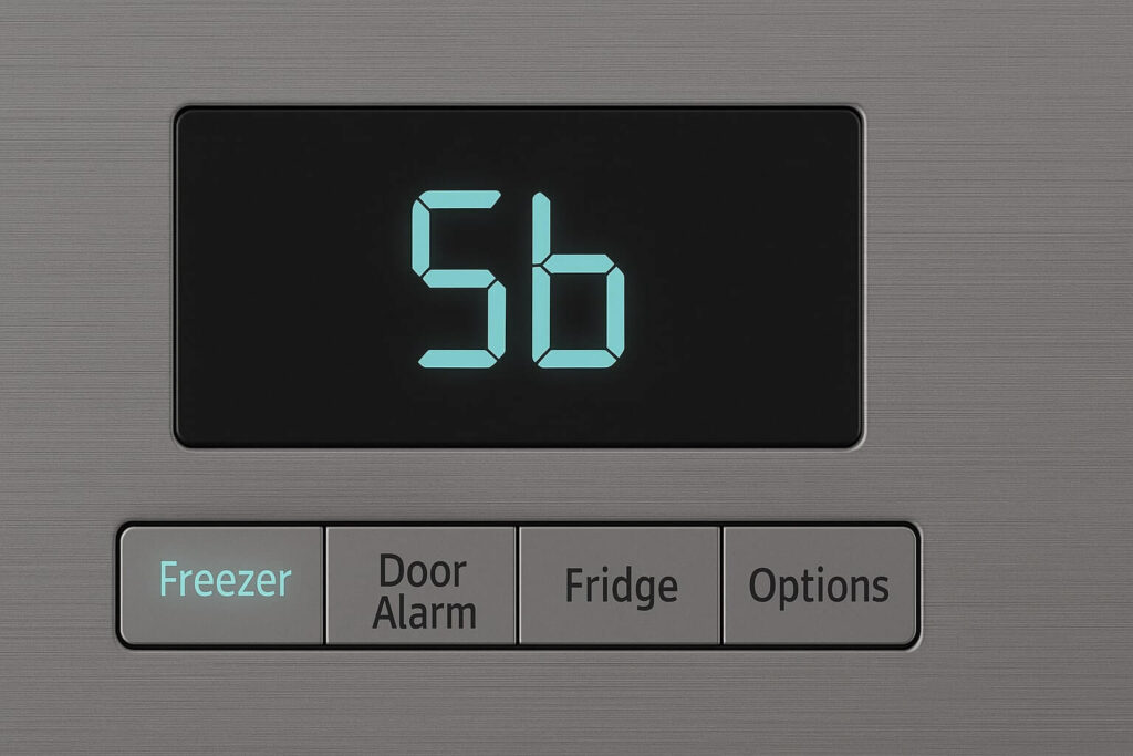 Refrigerator control panel displaying Sb code indicating Sabbath Mode is active.