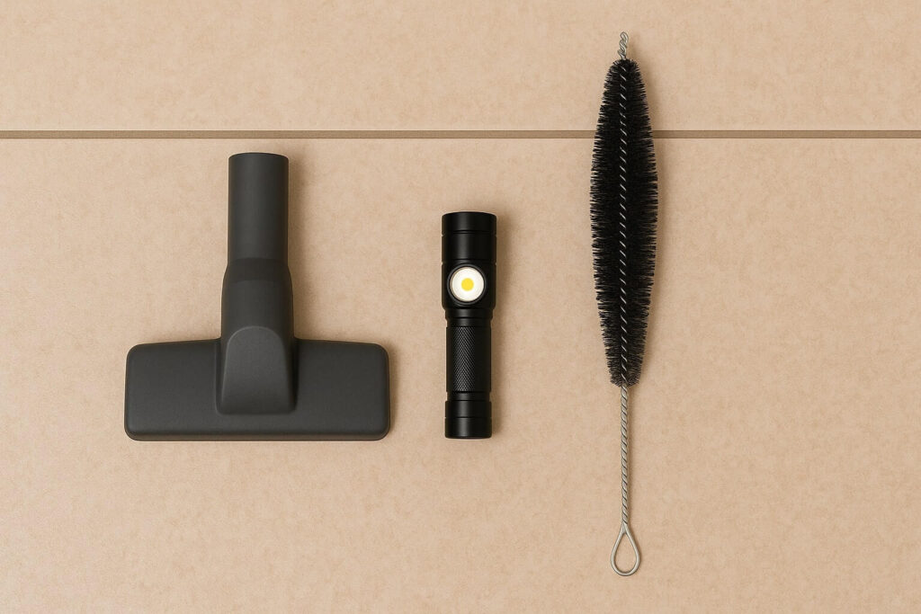 Shiny clean refrigerator condenser coils after vacuuming, ensuring proper cooling efficiency.