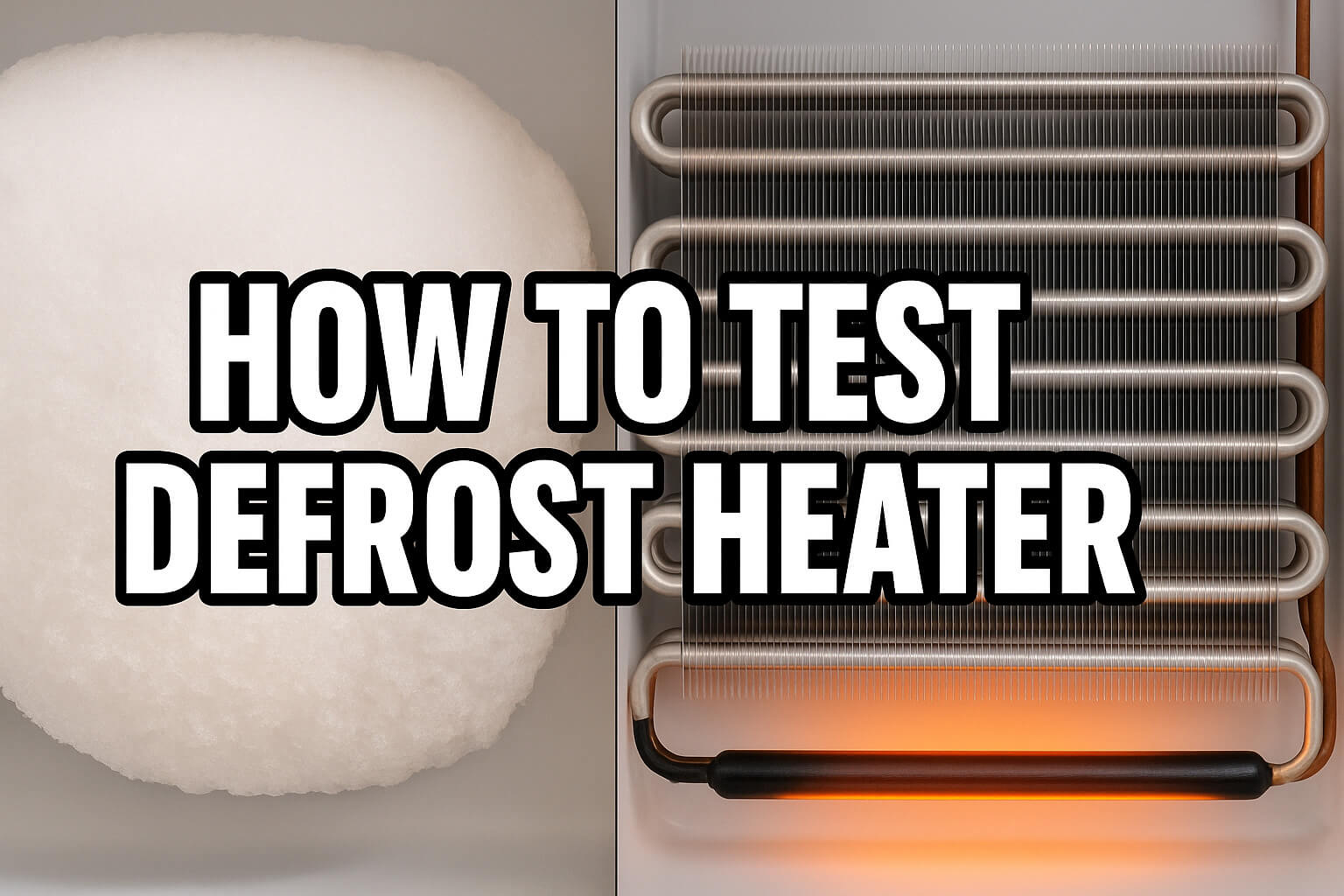 Split screen showing frozen vs clean coils, the main step in learning how to test refrigerator defrost heater.