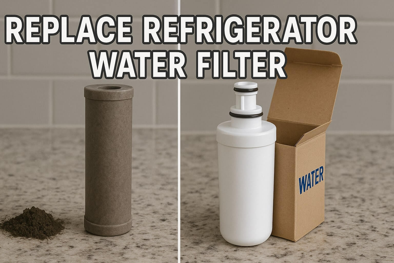 Comparison of old vs new cartridge when learning how to replace refrigerator water filter.