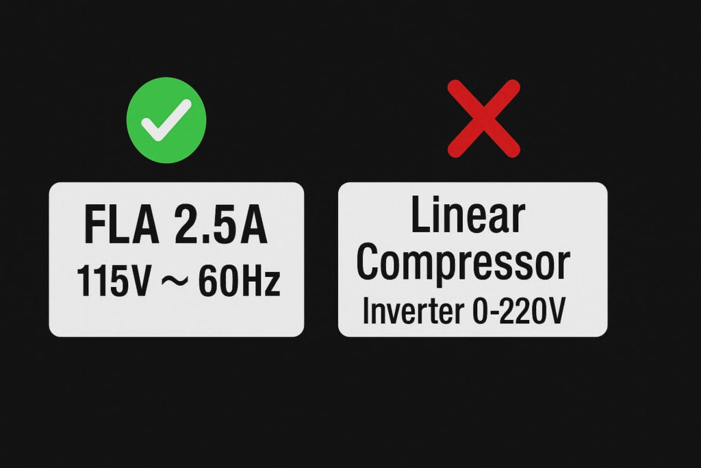 Diagram showing how to identify a Standard vs Linear compressor before attempting to install hard start kit.