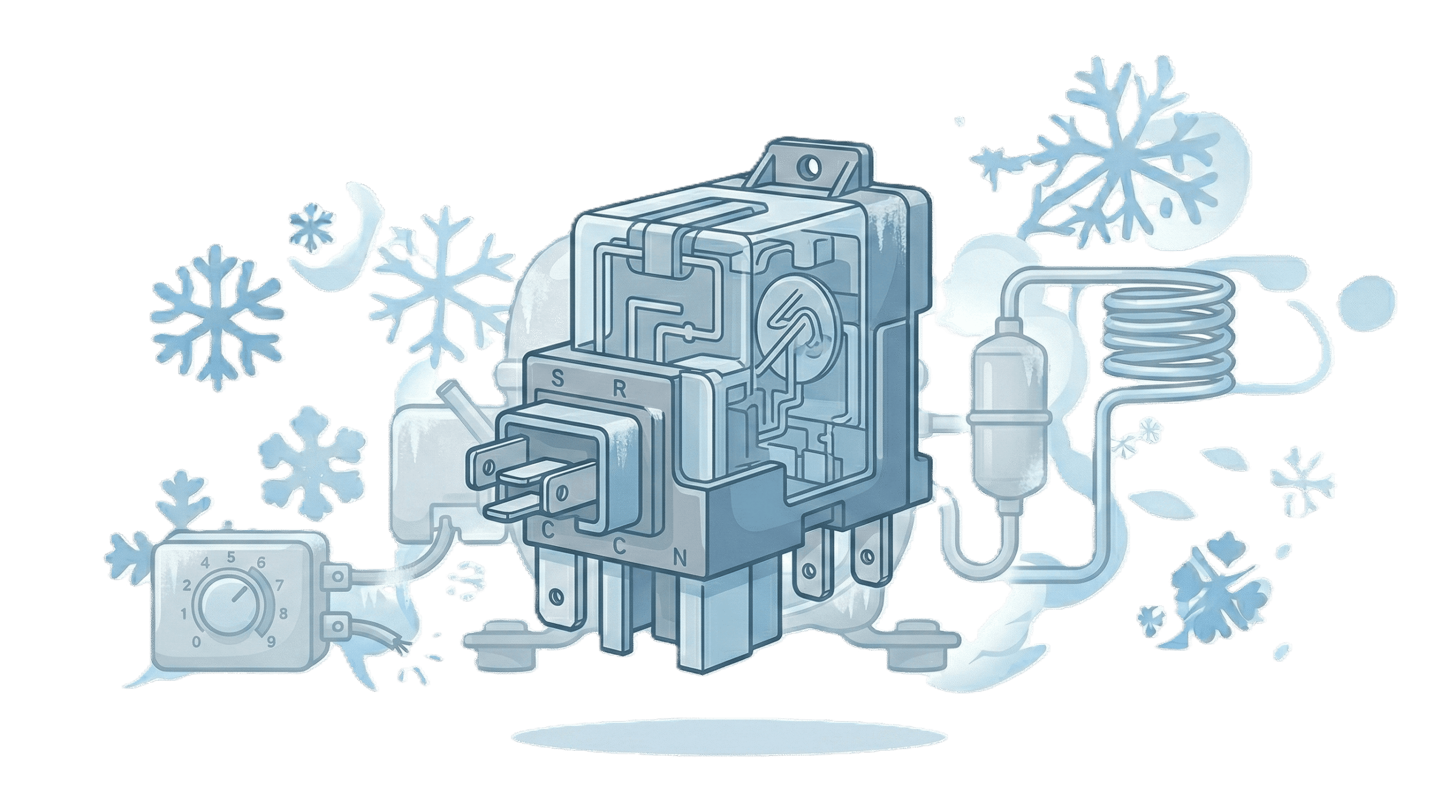 Illustration of a broken refrigerator compressor start relay electrical component