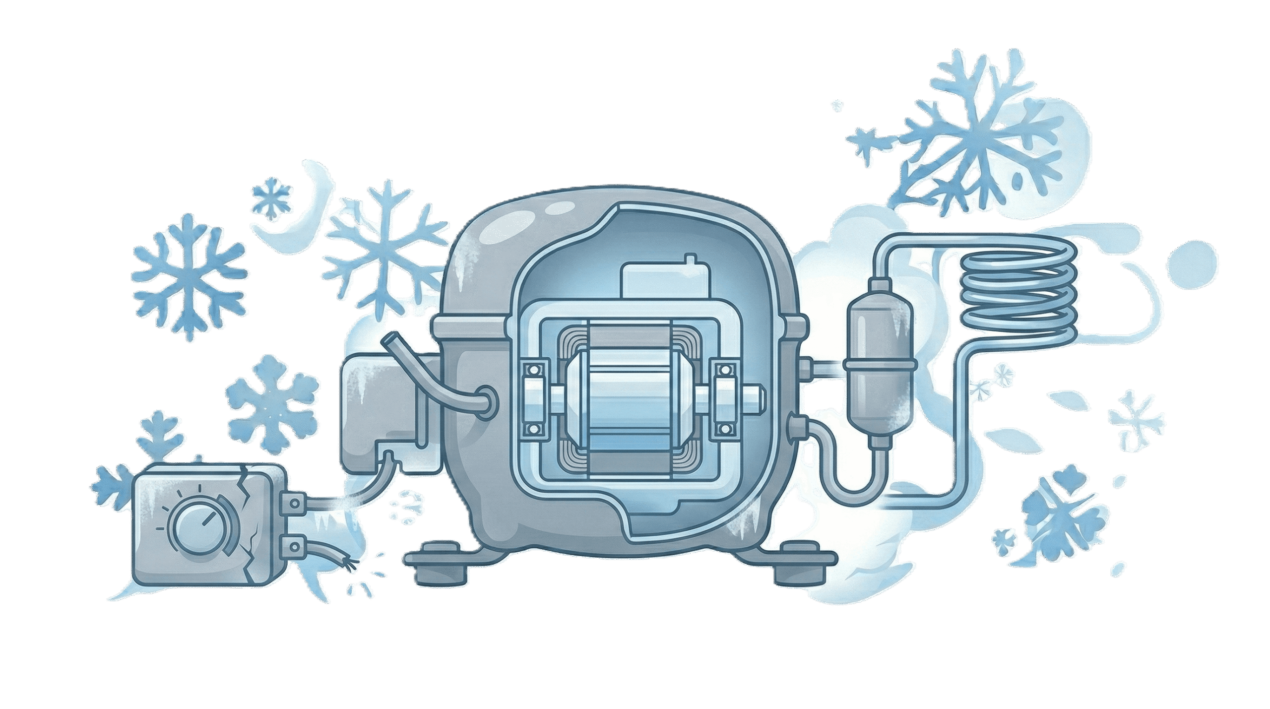 Vector illustration of a malfunctioning refrigerator temperature control thermostat