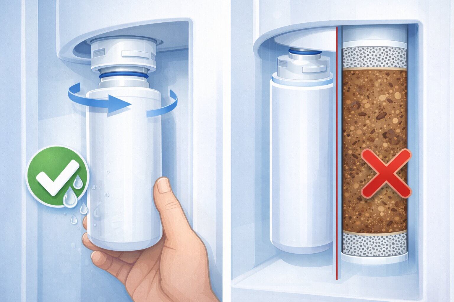 Replacing a clogged and dirty refrigerator water filter