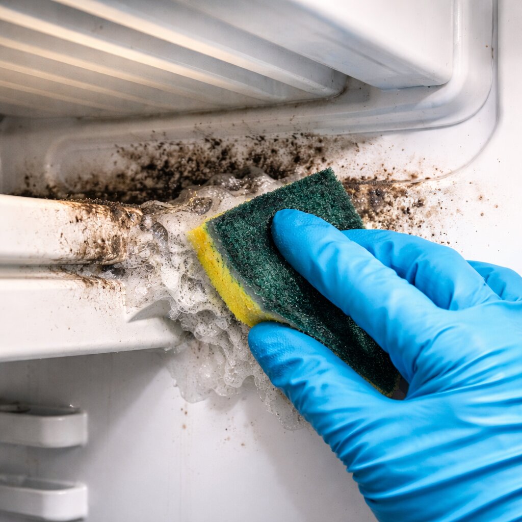 Deep cleaning a smelly refrigerator interior and hidden drain components