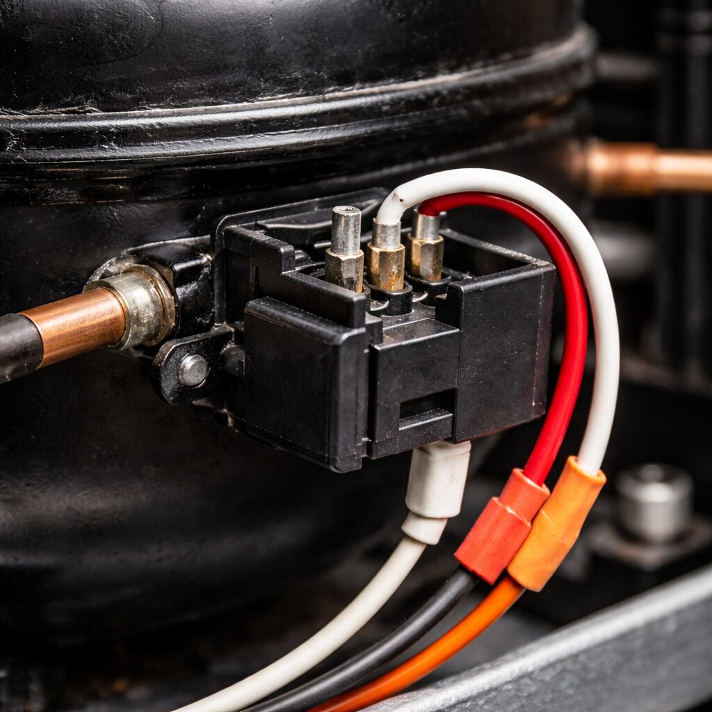 A faulty refrigerator compressor start relay causing a clicking noise