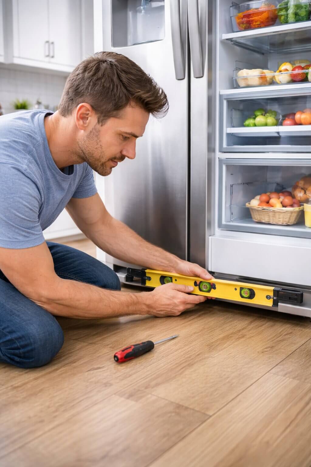 Fixing refrigerator door gasket and leveling legs